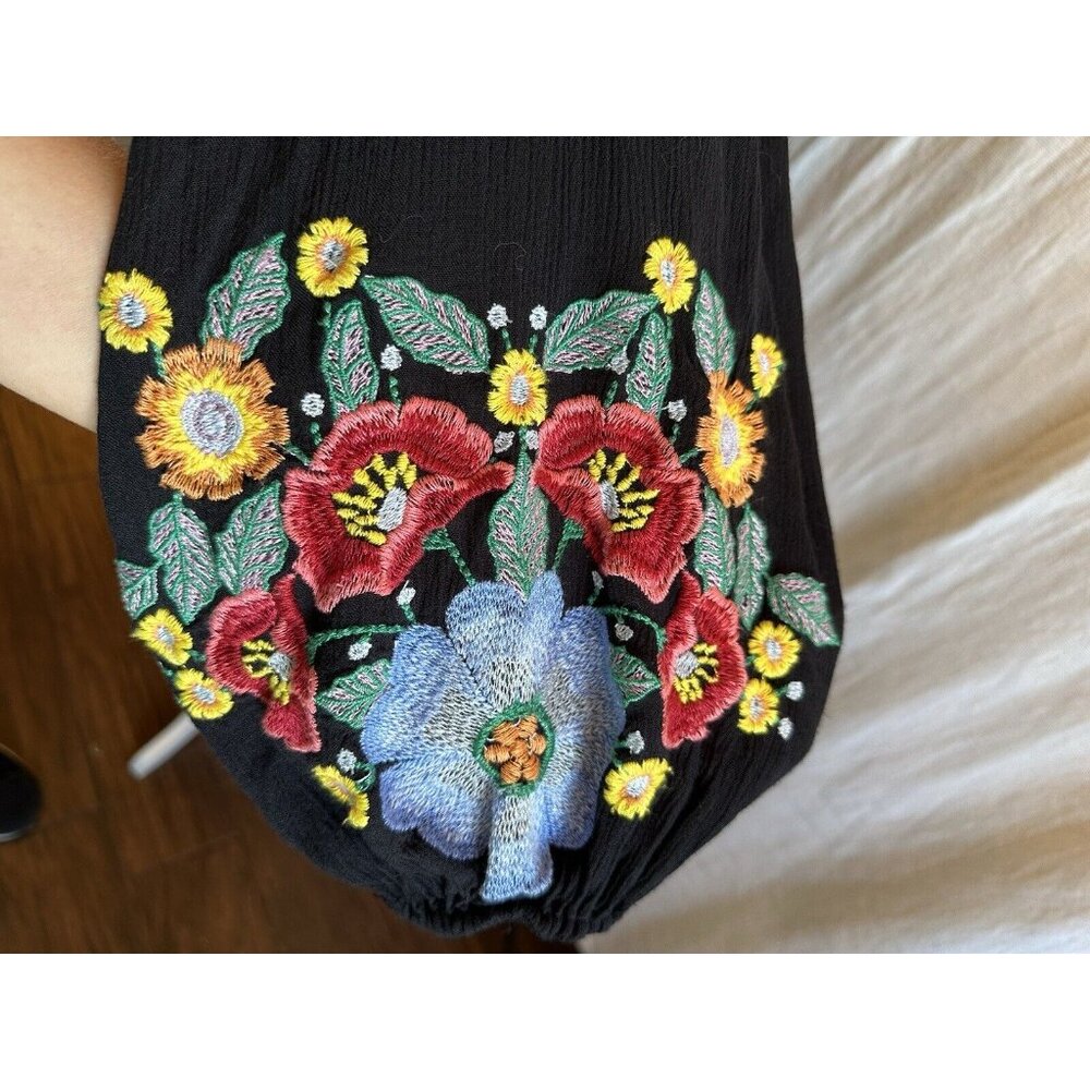 Free People Spell On You Dress Size XS‎ Black Embroidered Long Sleeve Floral - Picture 5 of 11